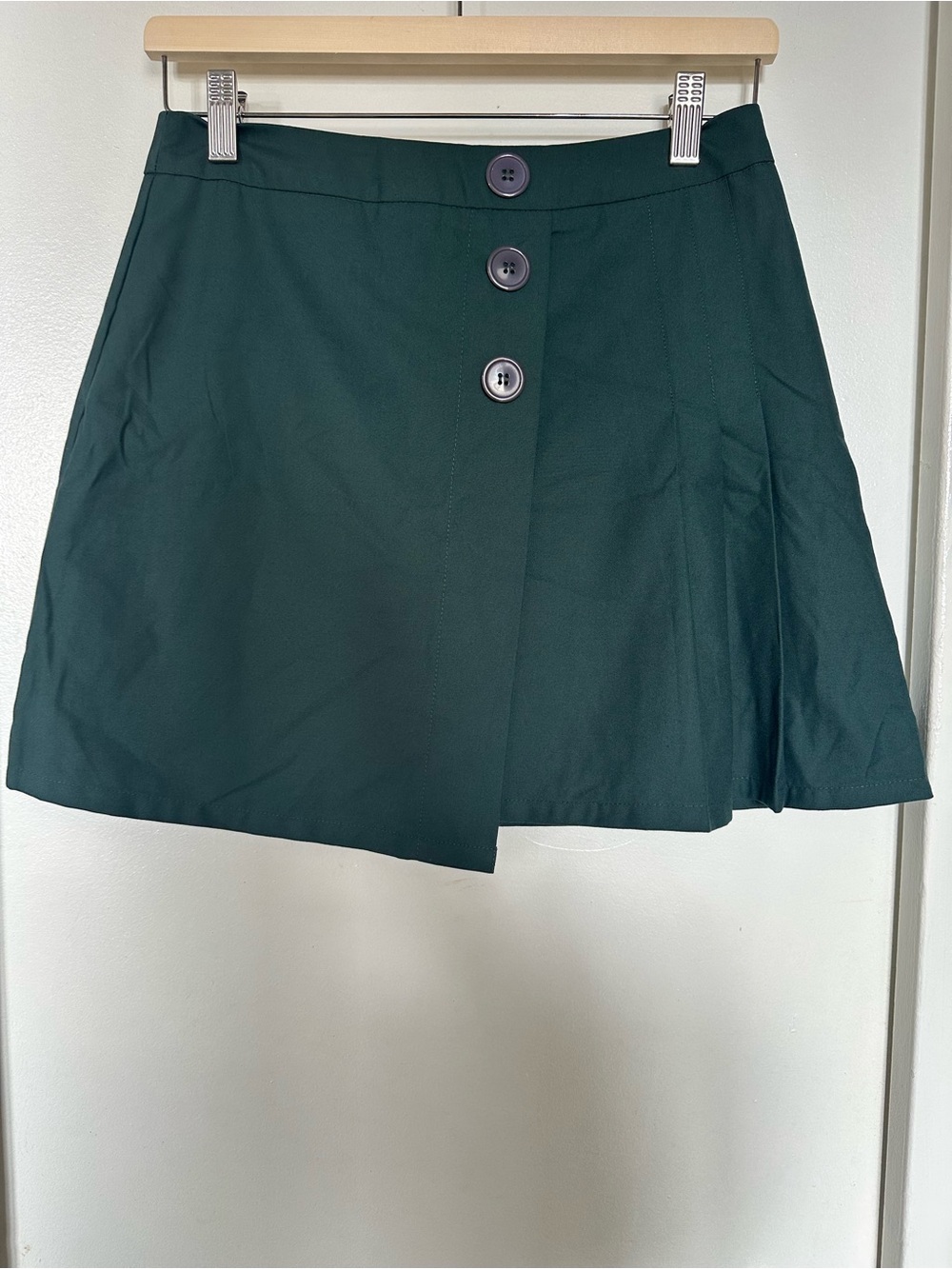 Green Button-Front A-Line Mini Skirt